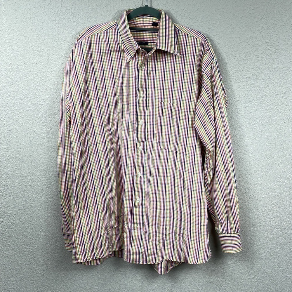 Burberry London Multi Color Rainbow Checked Gingham Button Down Shirt Sz L